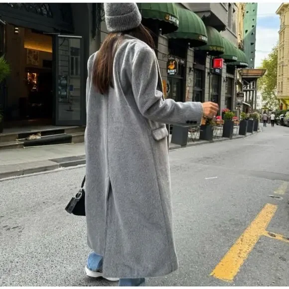 Gray Faux Fur Coat Women Luxury Soft Plush Jacket Elegant Outerwear - Picture 4 of 10